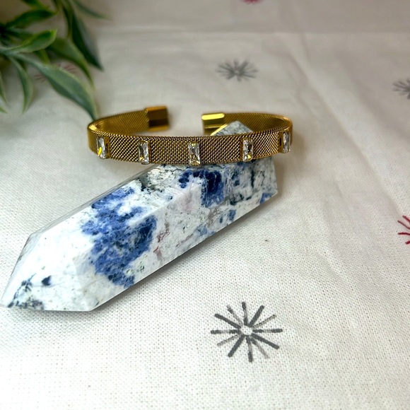 Gold Mesh Crystal Bangle Cuff Bracelet - Picture 1 of 8